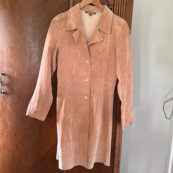 Vintage Long Leather Suede Jacket Pink Medium Lightweight Soft Well made